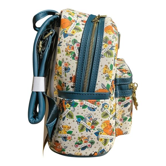 LOUNGEFLY Backpack White Disney Lion King Tattoo Charm Pumba Simba Scar Tropical - Picture 2 of 7